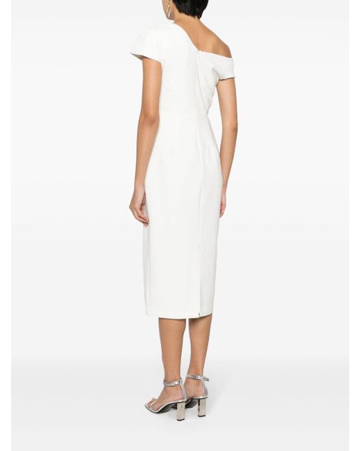 Marchesa White Asymmetrical Crepe Midi Dress