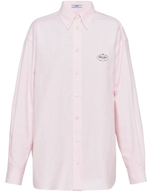 Prada Pink Logo-Embroidered Cotton Shirt
