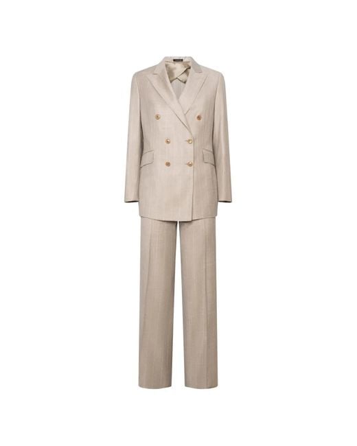 Franzese Collection Natural Lady Diana Double-Breasted Pinstripe Suit