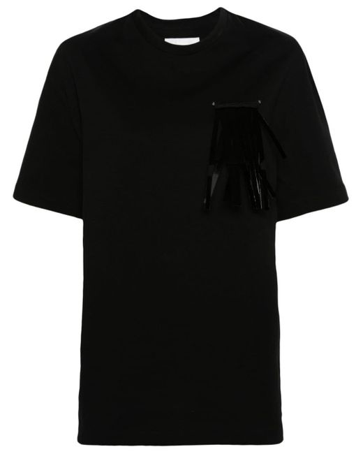 Jil Sander Black Cotton T-Shirt With Feathers On The Chest