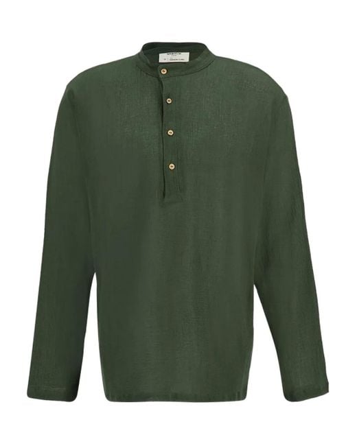 SPIRITUM TULUM Green Button-Down Cotton-Gauze Shirt for men