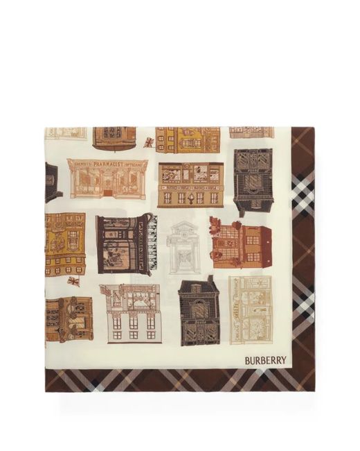 Burberry Natural Storefront-Print Silk Scarf
