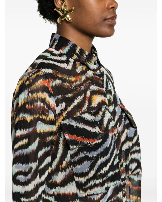 Just Cavalli Black Zebra-print Lurex Shirtdress