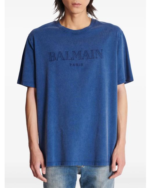 Balmain Logo-T-Shirt Aus Baumwolle in Blue für Herren