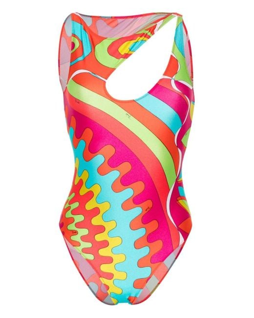 Emilio Pucci Pink Bersaglio-print Asymmetric Swimsuit