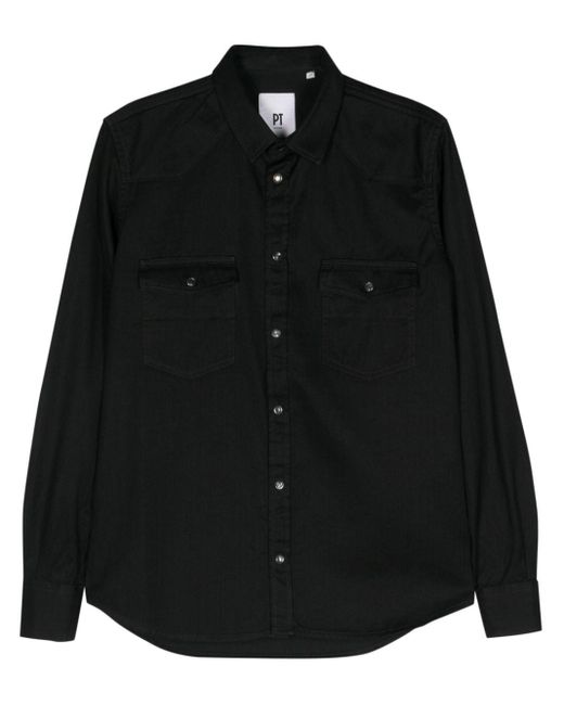 PT Torino Black Western-style Denim Shirt for men