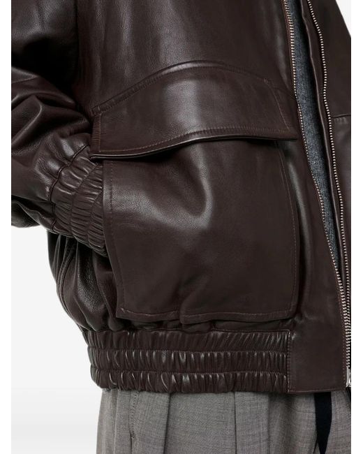 Studio Nicholson Black Piston Leather Zip-Up Jacket