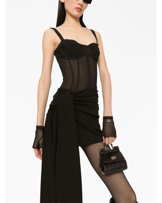 Dolce & Gabbana Black Kurzes Kleid Mit Bustierdetail Aus Jersey Aus Milano Ripp