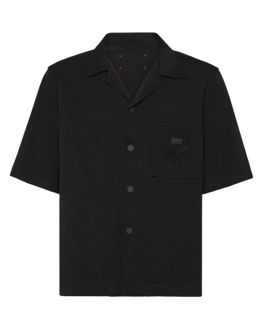 Philipp Plein Black Ribbed Bowling Shirt for men