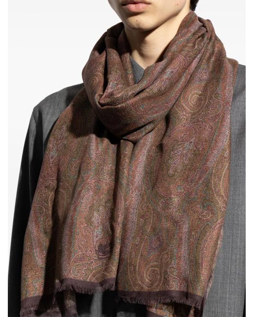 Etro Brown Sciarpa Sfrangiata Stampa Paisely for men