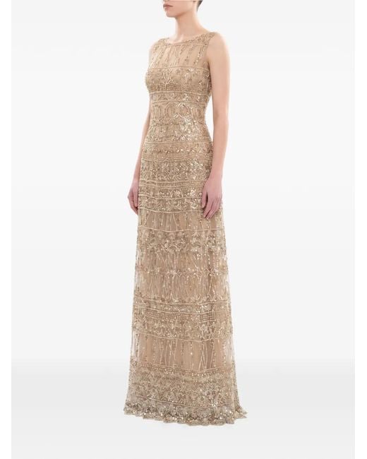 Saiid Kobeisy Natural Sequin-Embellished Embroidered Maxi Dress