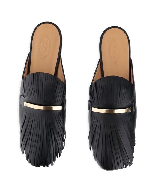 Tod's フリンジ レザーミュール Black