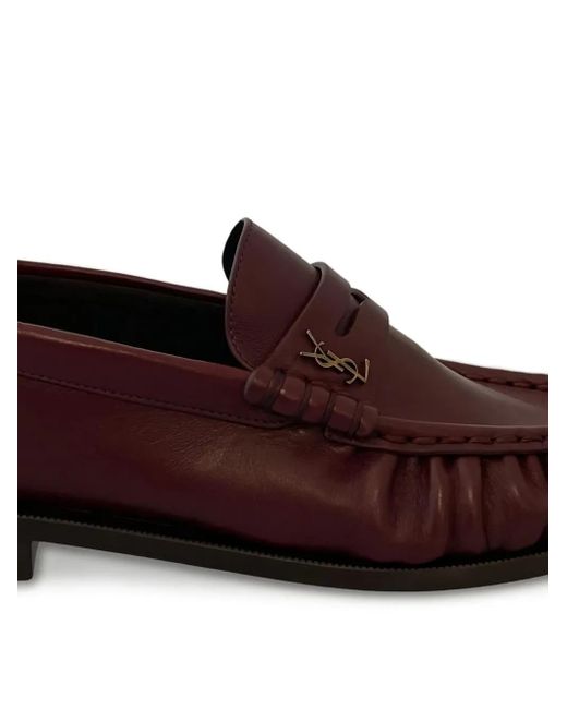 Saint Laurent Brown Logo-Plaque Pleated-Effect Loafers