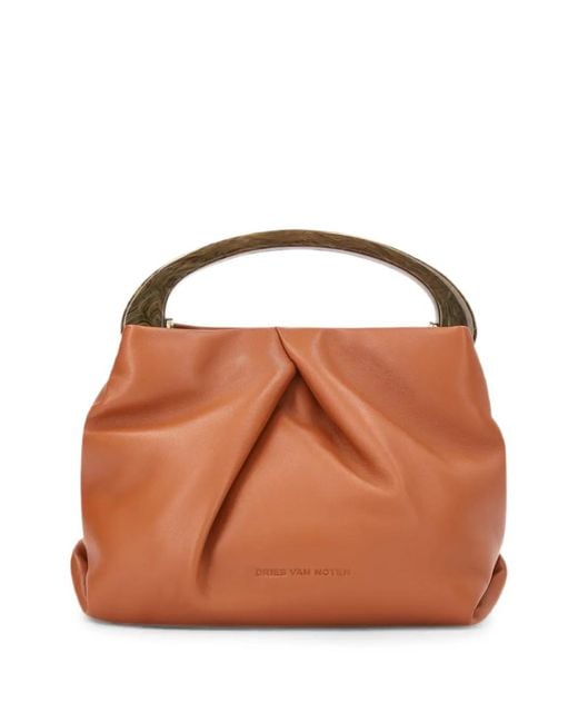Dries Van Noten Brown Small Pleated Leather Bag