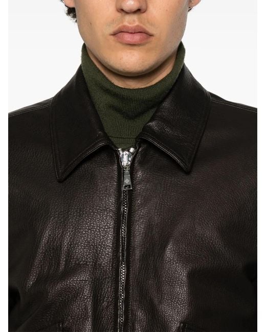 Tagliatore Black Leather Jacket for men