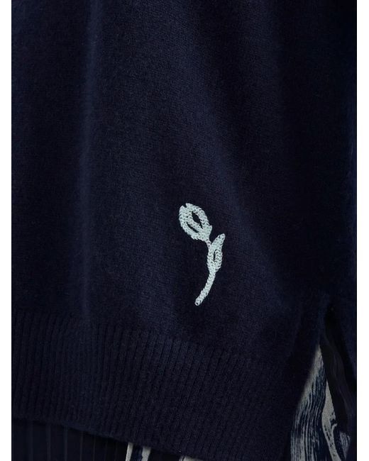 Erdem Blue Embroidered Crew-Neck Sweater