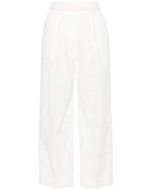 Pantaloni dritti con strass di Peserico in White