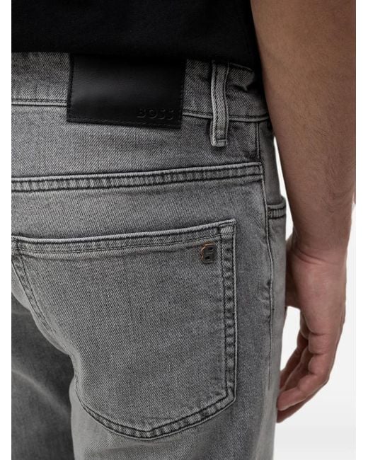 Boss Gray Faded-Effect Straight-Leg Jeans for men