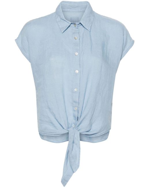 120% Lino Blue Tie-fastening Linen Shirt