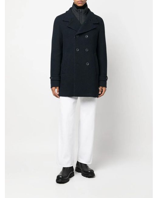 Herno Blue Double-Breasted Wool Coat for men