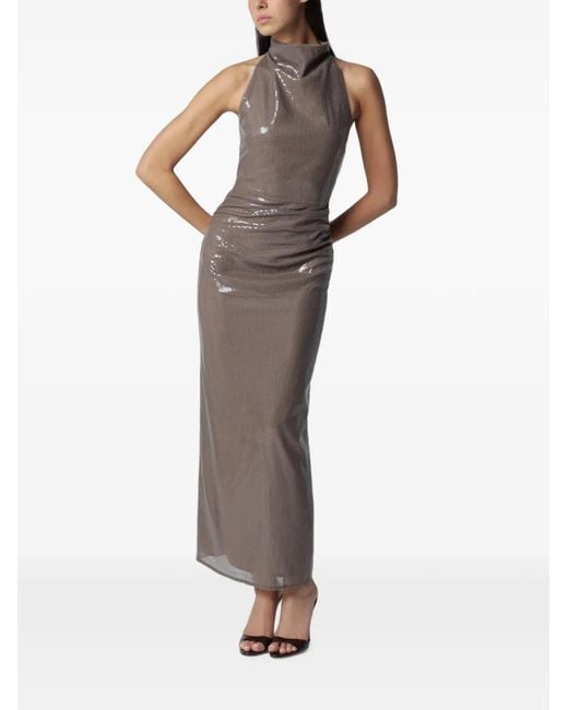 ROTATE BIRGER CHRISTENSEN Gray Sequin-Embellished Back-Slit Maxi Dress
