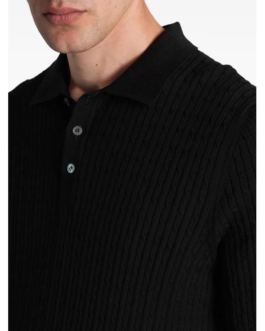 Tagliatore Black Cable-Knit Polo Shirt for men