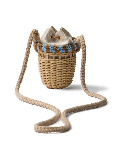 Prada Brown Wicker Bucket Bag