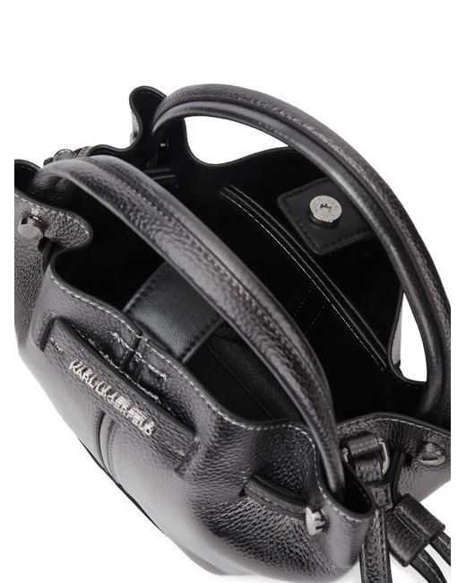 Karl Lagerfeld Gray Mini K/Pierced Metallic Bucket Bag