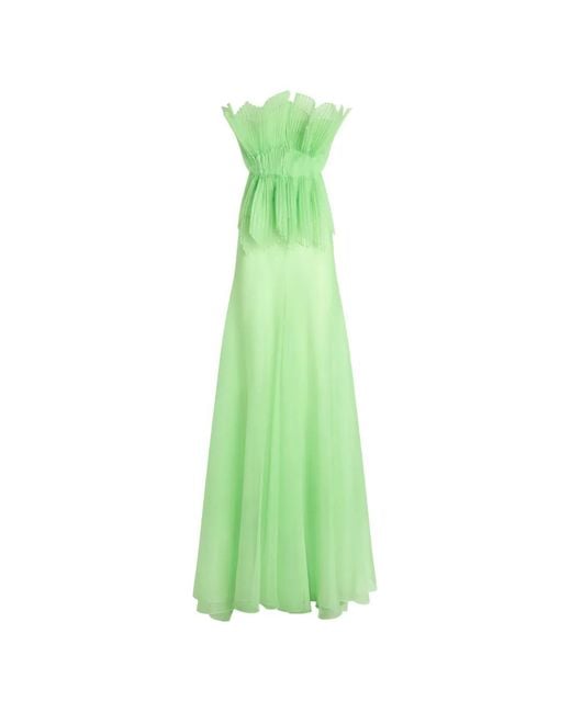 Genny Green Pleated Strapless Maxi Dress