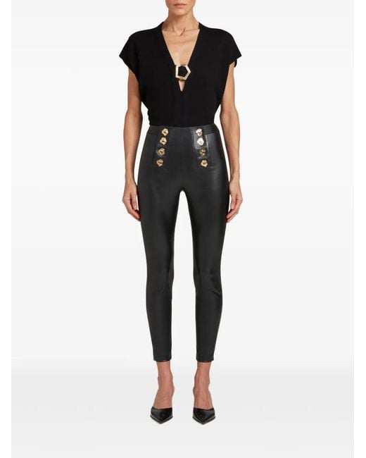 Violante Nessi Black Button-Embellished High-Waisted Trousers
