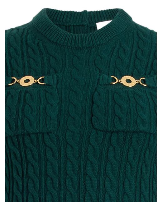 Patou Green Cable-Knit-Button Mini Dress