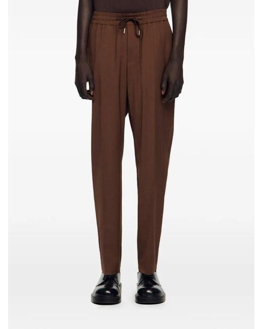 Sandro Brown Elasticated Straight-Leg Trousers for men