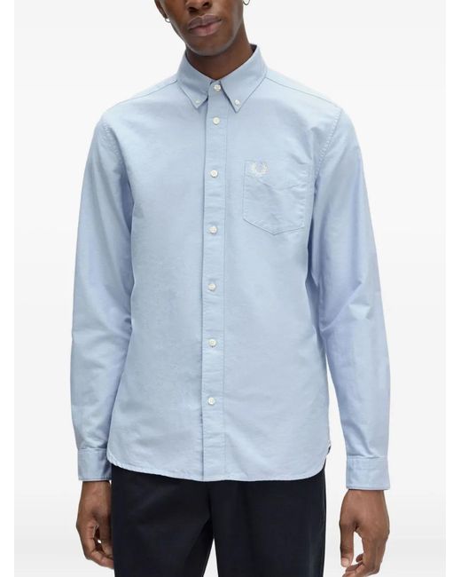 Fred Perry Blue Logo-Embroidered Button-Down Shirt for men