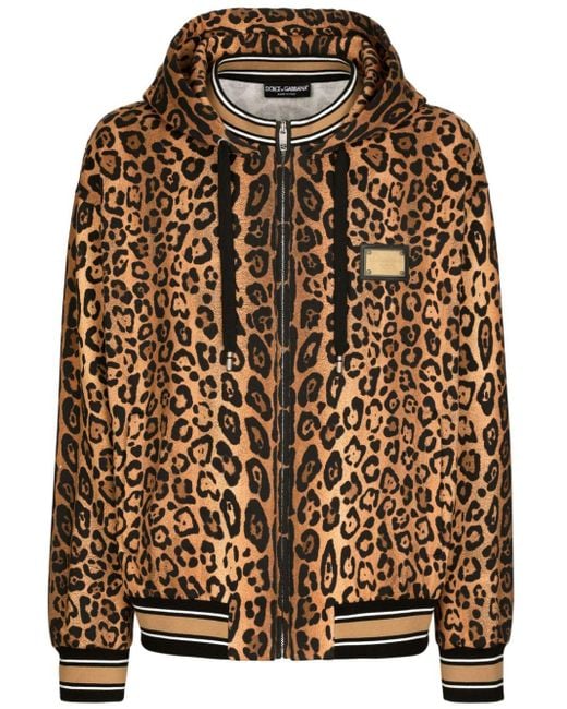 Dolce & Gabbana Brown Leopard-print Cotton Hoodie for men