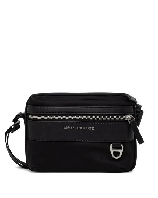 ARMANI EXCHANGE Black Logo-Plaque Zip-Fastening Messenger Bag for men