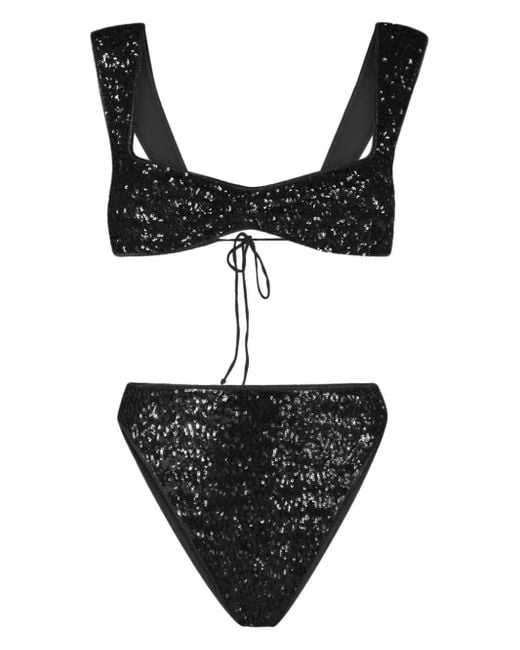 Oseree Black Paillettes Sequined Bikini