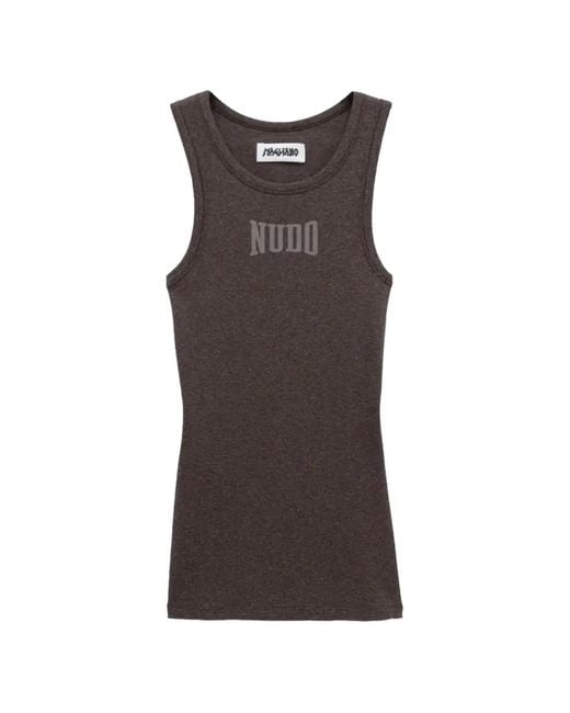 Magliano Brown Ribbed-Knit Logo-Print Tank Top for men