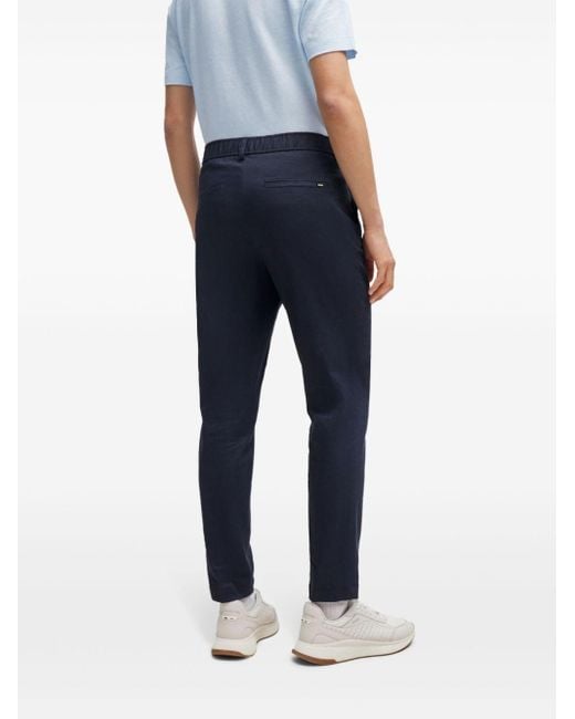 Boss Blue Drawstring-waistband Straight-leg Trousers for men