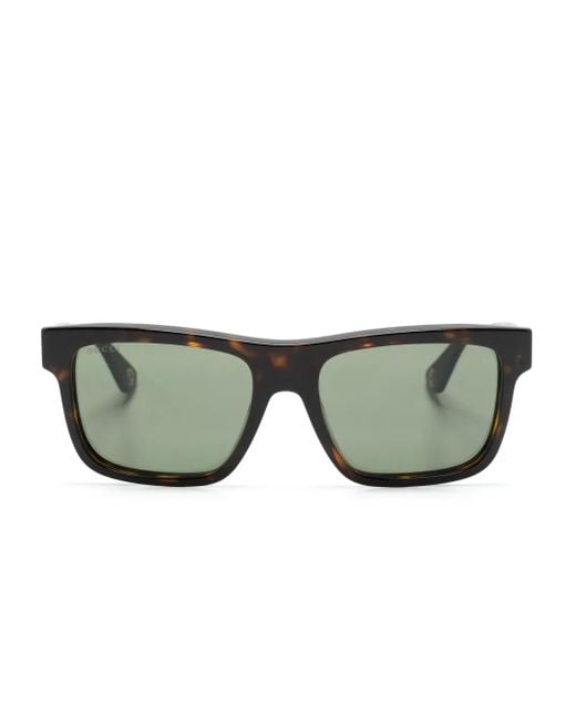 Gucci Green Tortoiseshell Square-Frame Sunglasses