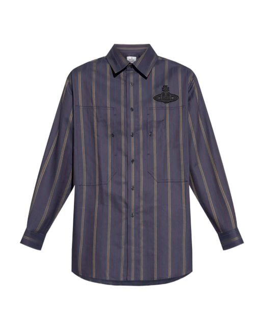 Vivienne Westwood Blue Orb-embellishment Stripe-pattern Shirt for men