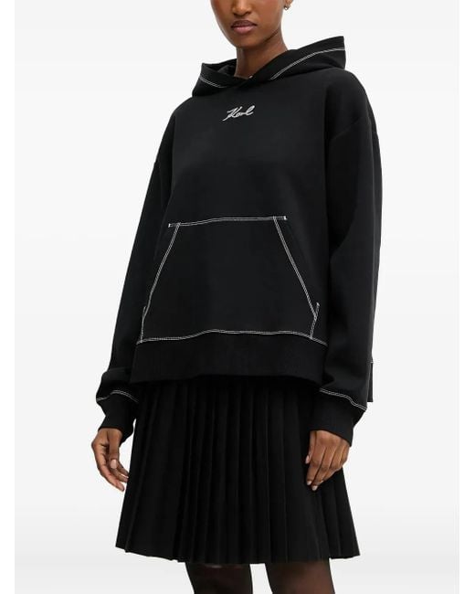 Karl Lagerfeld Black Embroidered-Logo Hoodie