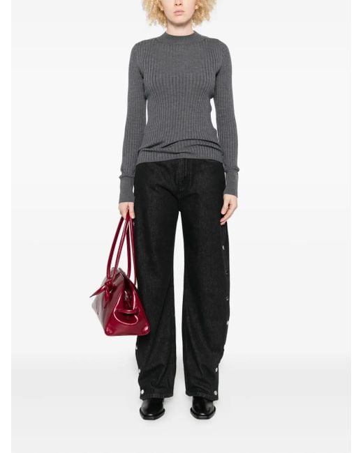 Forte Forte Gray Ribbed Turtleneck Button-detail Sweater