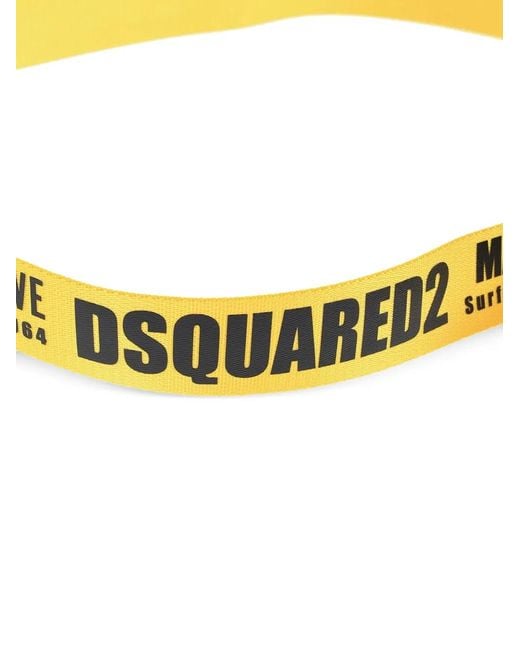 DSquared² Yellow Logo-Print D-Ring Belt for men