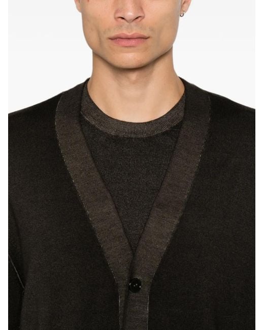 Emporio Armani Black V-Neck Virgin-Wool Cardigan for men