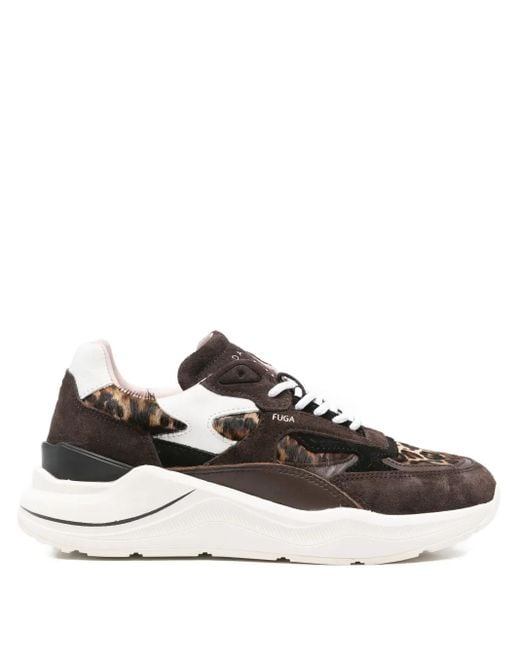Date Brown Leopard-Print Panelled Low-Top Sneakers