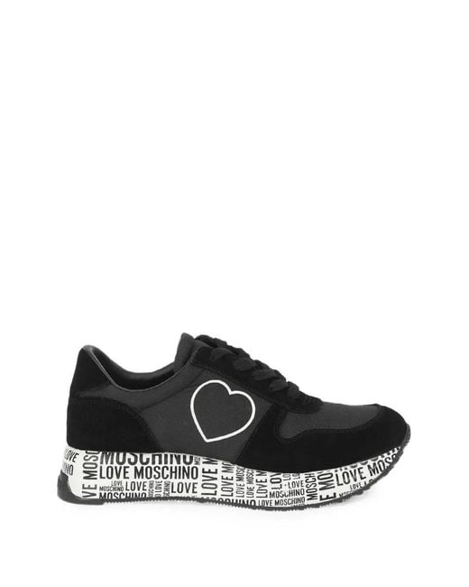 Moschino Black Heart-Motif Suede-Panel Sneakers
