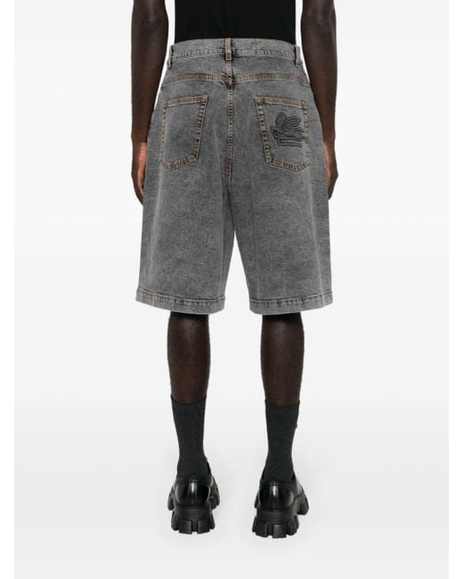 Etro Gray Pegaso Denim Shorts for men