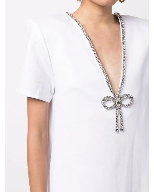 Area White Minikleid Mit Kristallen