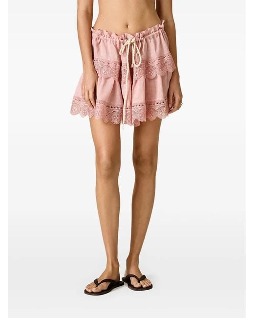 Pink Pink Lace-Trim Ruffled Mini Skirt
