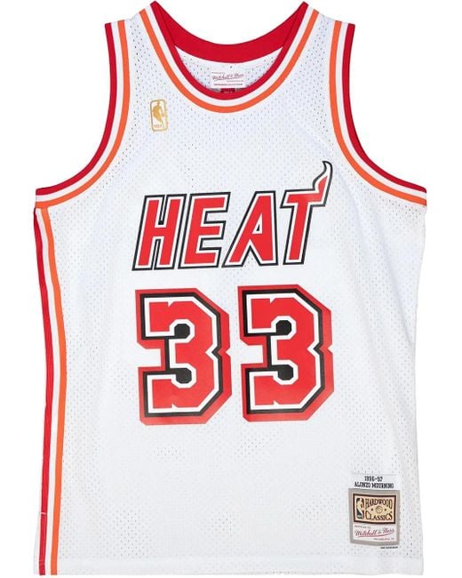 Camiseta Swingman Hardwood Classics Alonzo Mourning Miami Heat "White" 1996/97 Mitchell & Ness de hombre de color Red